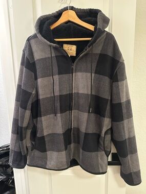 Plaid Hooded Zip Jacket in Black and Gray